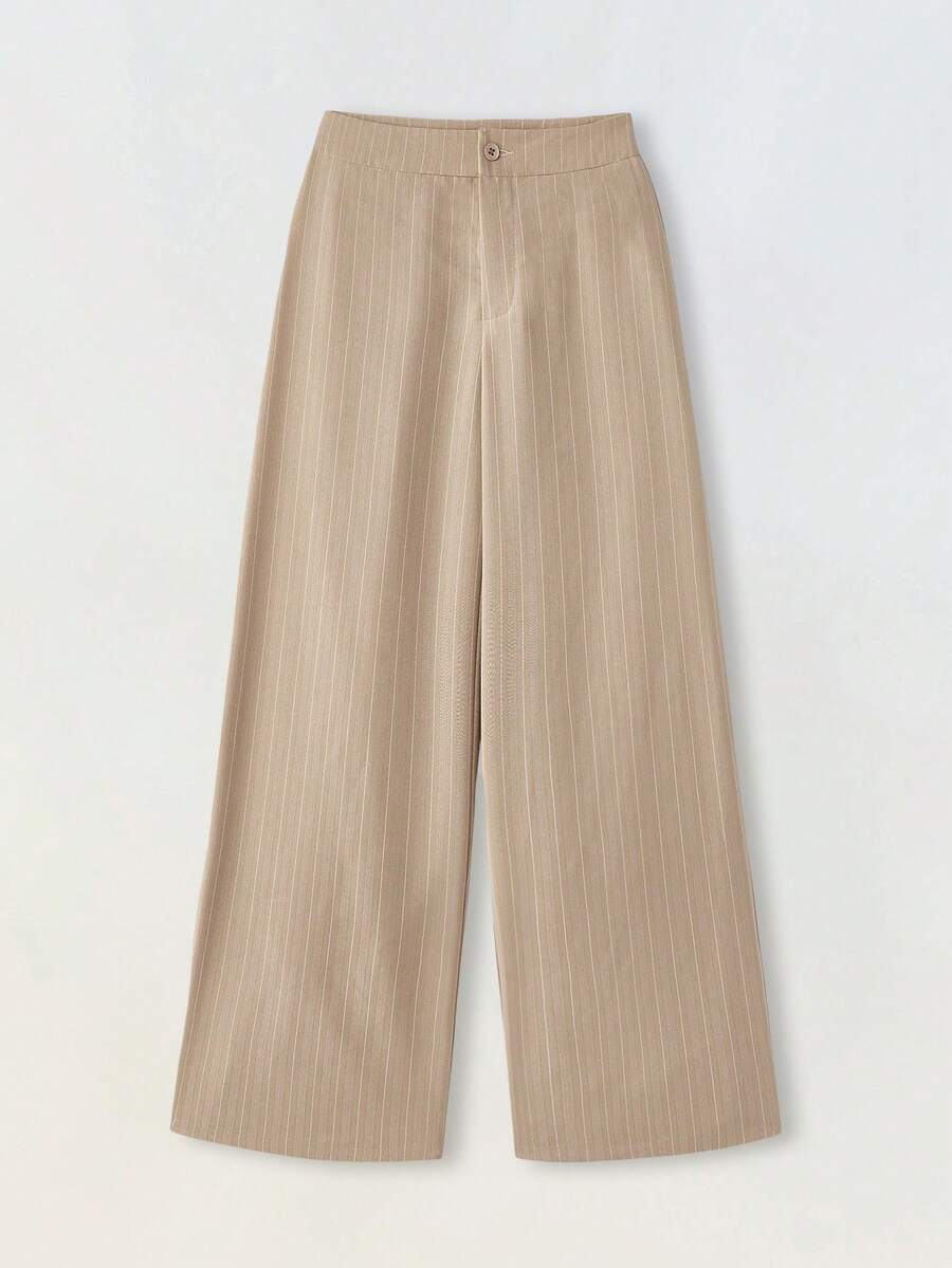 Maija 女士休闲通勤条纹低腰直筒裤 - 卡其色 - 查看 1