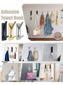 1/2/4pcs Adhesive Hooks, Towel Hook Coat Hooks, Stainless Steel Brushed Wall Hooks, For Hanging Bathrobe Sponges In Bathroom And Bedroom, Hook Accessories, Auxiliary Hook, Heavy Duty Hook - Multicolor - View 7