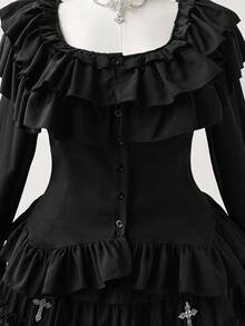 Sunspun Áo cánh tay dài viền bất đối xứng xếp nếp màu đen cỡ lớn dành cho nữ - màu đen - Xem 6