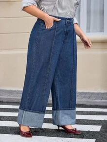 EMERY ROSE Jeans casuales de talla grande para mujer con pierna ancha y bolsillos