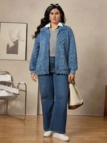 Zelara 大码女装秋冬装咖啡棕色双面珊瑚万圣节老钱风格女装哥特式大码女装万圣节服装女式羊毛连帽长袖秋冬夹克