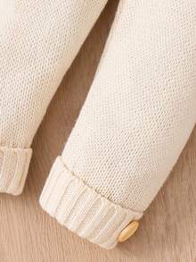 SHEIN 2pcs/Set Toddler Baby Boy/Girl Soft & Comfortable Casual Patchwork Contrast Color Crew Neck Long Sleeve Sweater And Pants Set, Knitted Outfit Suitable For Indoor, Outdoor, Daily Wear, Sports, Play, Party, Photo Shoot, Holiday, All Seasons,In Fall/Winter - Apricot - View 5