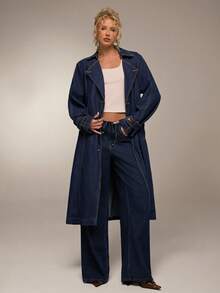 Avantive Retro Commuting Elegant Casual High Street Dark Blue Washed Long Long-Sleeved Denim Jacket Trench Coat Casual Fall Clothes For Women - Dark Wash - View 2