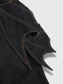 ROMWE Gothic Style Halloween Bat Wing Design Women's Flare Jeans - Black - View 3