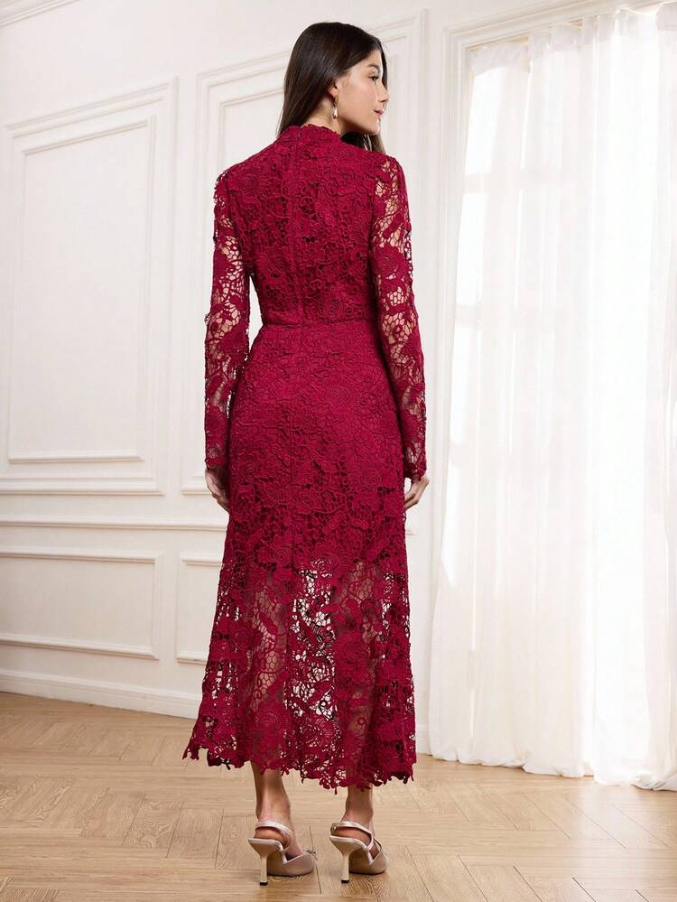 Miaspire Women Elegant Dress, Autumn/Winter Elegant Party Cocktail Occasion Dress, Water-Soluble Floral Fabric,Women's Fall Dress,Prom Dress,Chic Women's Dress, Red Dresses For Women,Wedding Guest Dress,Evening Dress Chic Wedding , Zip-Up Dress, Christmas Party Dress,New Year Dress,Elegant Dresses For Party,Elegant Dresses For Women,Luxury Evening Dresses For Women