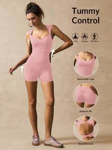 VARSIVA 纯色扭纹背心式无袖连体衣 - 粉色 - 查看 12