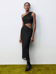 Maija Women's Elegant Black Summer Night Out One Shoulder Cut Out Dress,Metallic Thread Spider Web Sparkly Prom Graduation Party Dresses Halloween Costume - Black - View 5