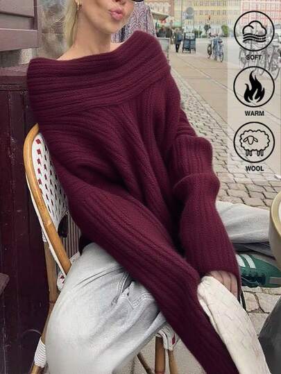 Siren Gaze 优雅别致的露肩勃艮第女士毛衣，女士秋季服装 | 女士秋季服装 | 女士冬季服装，2025 年新品，羊毛混纺，适合通勤、外出、派对和婚礼，复古风格