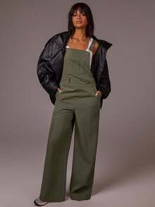 Athîral Women's Green Wide-Leg Jumpsuit | Sleeveless Utility Overalls With High-Waist & Straight-Leg Silhouette For Urban Street Style,Utility Jumpsuit,Overalls Fashion ,WideLeg Jumpsuit,Androgynous Style - Army Green - View 5