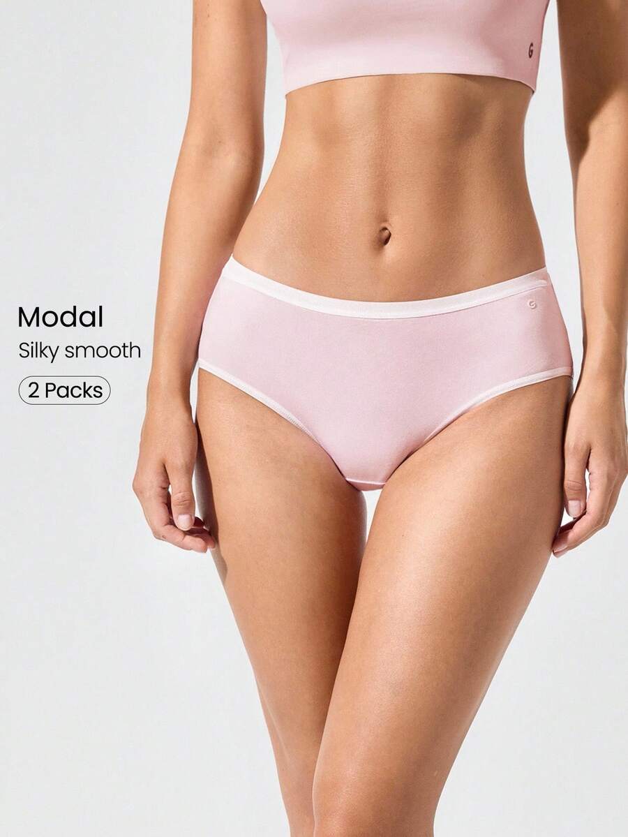 GLOWMODE 2 Packs Modal Silky Smooth Low-Rise Waist Contrast Waist Hem Briefs Underwear Daily Casual