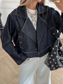 Livesso جاكيت جينز كاجوال فضفاض للنساء، خريف/شتاء