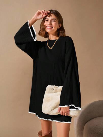 EURMUSE Pullover Bege Long Sweater With Hem And Sleeve Detail+320