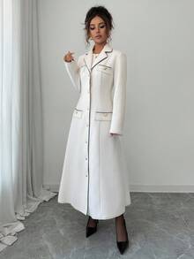 SHEIN Clasi Latest Autumn/Winter Contrast Color Long Sleeve Lapel Collar Elegant Overcoat For Women - Multicolor - View 5