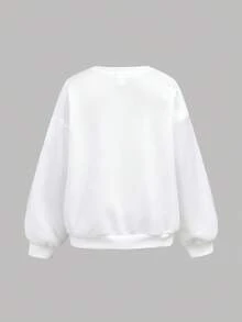 Girlism Tween Girls 外套套装 2 件套 Tween Girls 休闲花卉贴花连帽衫和运动裤套装，秋冬 - 藍白色 - 查看 7