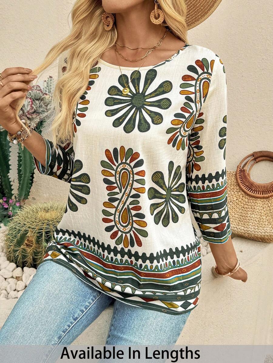 SHEIN PETITE CURVE 大码女式衬衫夏季度假女士外出上衣女式乡村音乐会可爱 - 彩色 - 查看 1