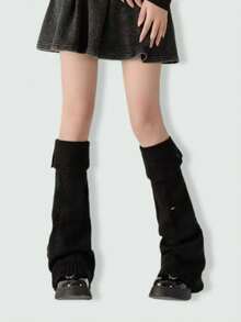 ROMWE Goth 1双女士超长条纹暖腿套，保暖 - 黑色 - 查看 4