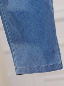 Genkimix Kids YoungBoys Casual Long Sleeve Denim Set, Featuring Minimalist & Loose Lapel, Practical Side Pockets On Front, Paired With Comfortable Pants, Showcasing Simple And Elegant Design, Suitable For Everyday Wear, School, Travel And Leisure In Spring And Autumn