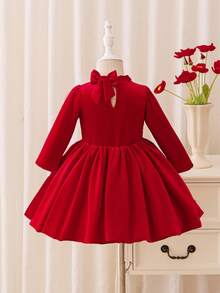 Glamorique Kids Christmas Baby Girls Dresses, Fall Dresses, Winter Dresses, Christmas Clothes, Party Wear, Santa Dress, New Year's Dress, Christmas Baby Girl's Party Dresses, Baby Girls' Princess Tulle Dresses, Long Sleeve Puff Dress, Back Bowknot Dress, Stage Performance Middle East, Autumn/Winter New Arrival Christmas Dress Red Dresses Dress Christmas For Baby Girl - Red - View 2