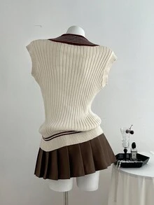 SHEIN Unity 女式休闲学院风徽章刺绣针织背心，秋冬 - 彩色 - 查看 2