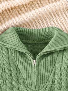 SHEIN Young Boy's Loose Fit Collared Long Sleeve Pullover Sweater Fall Winter - Green - View 5