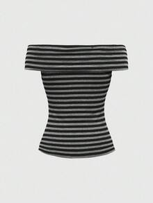 ROMWE J-Fashion Halloween Sexy Y2K Striped Studded Skeleton Women Top - Black - View 2