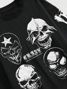 ROMWE MEN Goth Kaos Lengan Panjang Pria Motif Tengkorak Halloween, Musim Gugur - Hitam - View 4