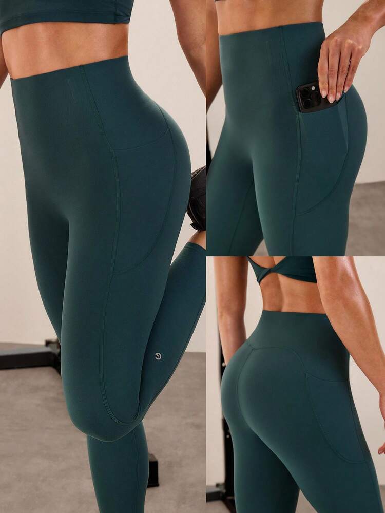 24'' CoreHold FeatherFit™-Sculpt CoreHold No Slip Fit Boning Tummy Control No Front Seam Leggings With Side Pockets Medium Impact Workout Jogging Gym Training  Spring Summer