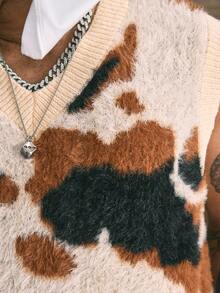 AXEPEAK 男士V领休闲图案针织背心，秋冬 - 彩色 - 查看 6