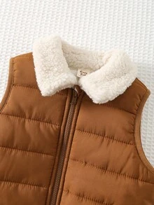 Cozy Pixies 3pcs Baby Boy Letter Print Knit Soft Crew Neck Long Sleeve Hoodie, Sleeveless Vest, Elastic Waist Pants Thick Thermal Lined Set, Suitable For Autumn/Winter Outings Fall