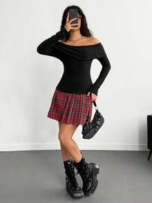 Teen Girl Off-Shoulder Solid Color Fitted Long Sleeve Versatile T-Shirt Set Fall Winter - Multicolor - View 7