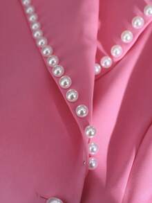 Franclia 优雅束腰珍珠轻盈奢华女士粉色西装外套，秋季 - 西瓜粉 - 查看 4
