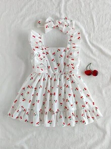 SHEIN Vintaside Kids 这款露背连衣裙采用粉白格纹设计，搭配可爱的草莓印花，清新自然。裙身肩部饰有荷叶边，完美诠释夏日时尚优雅活泼可爱的气息。A字版型，采用轻盈透气的面料，适合节日派对、一周年婚礼、景点拍照等场合穿着。 - 紅白色 - 查看 2