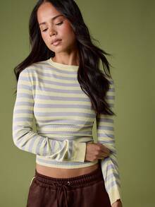 MISSGUIDED Women's Striped Fitted Waist Knit Long Sleeve Sweater Top For Fall Winter - Multicolor - View 3