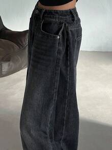 Strévra Women's Distressed Washed Wide Leg Jeans