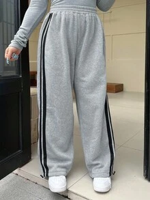 Dazy Petite Plus Contrast Color Patchwork Loose Sweatpants, Gray, All Season Fall - Grey - View 7