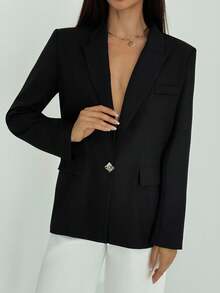 Aloruh Women's Solid Color Lapel NeckLong Sleeve Casual Blazer Jacket, Autumn