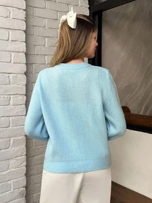 EURMUSE Áo len cardigan nút trái tim sợi mềm màu xanh dành cho nữ - Màu xanh lam - Xem 2