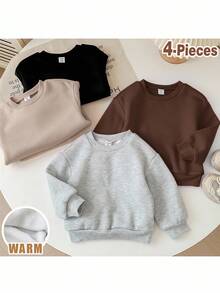 Loomiva 4 件套可爱纯色保暖内衬长袖运动衫，百搭，适合女婴，秋冬季 - 彩色 - 查看 6