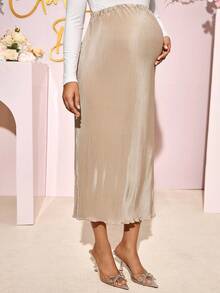 Loomaby Elastic Waist Casual Loose Maternity Skirt, Versatile For Everyday Wear Silk Skirt Slip Skirt Satin Skirt Pleated Midi Skirt