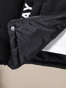 1pc Boys' Casual Hooded Padded Coat, Suitable For Daily Commute, Winter Fall - Black - View 7