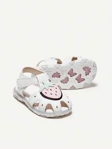 Cozy Pixies Girls' Strawberry Decor Sweet & Cute Soft Bottom Versatile Princess Sandals, Side Buckle & Hook And Loop Design, Suitable For Summer Wear - White - View 5