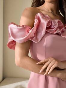 CLARA VERO 3d Flower Effect White Midi Length Dress - Pink - View 8