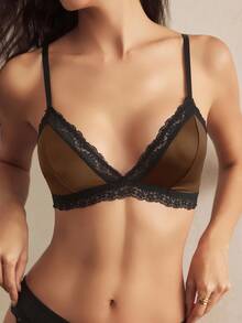 Charlaine Women's Elegant Sexy Lace Trim Bra - Mocha Brown - View 3
