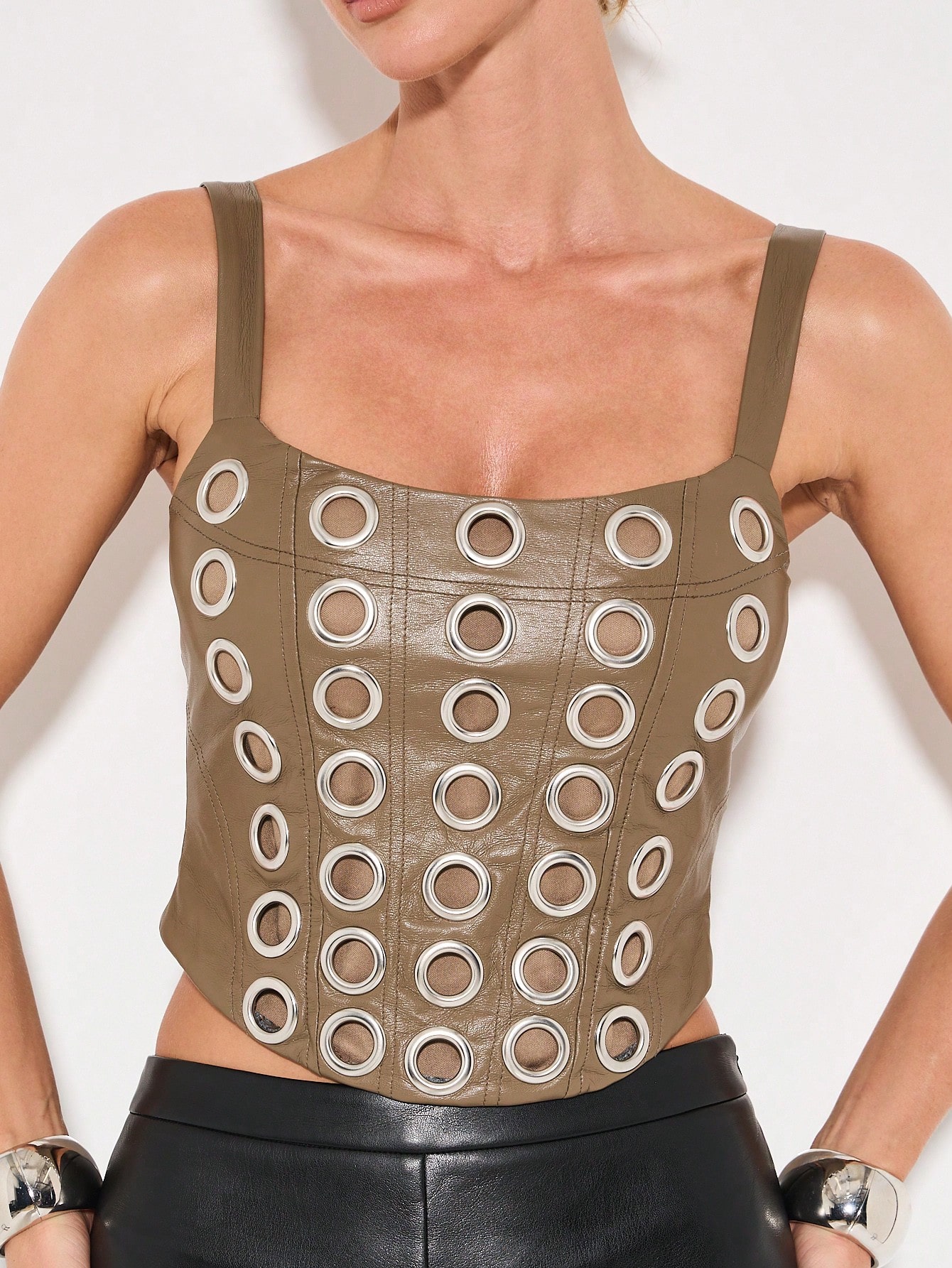 KIZN Faux Leather Corset With Eyelet Details