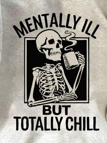 INAWLY 女式休闲宽松标语骷髅印花圆领长袖运动衫，秋冬