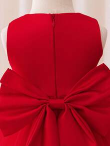 Glamorique Kids 女婴红色薄纱荷叶边连衣裙，蝴蝶结后背设计，优雅迷人，适合日常派对、聚会，展现女孩的高贵、优雅和纯真 - 紅色 - 查看 3