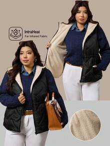 Zelara Plus Size Women's Drawstring Waist Fuzzy Casual Zip Up Hooded Loose Coat, Fall/Winter, Warm Holiday - Black - View 9