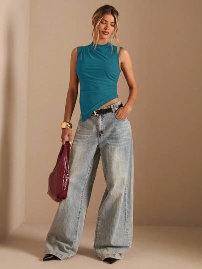 SHEIN BAE 女士纯色不对称下摆休闲背心