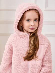Cozy Pixies 秋冬少女拼色连帽厚羊毛开衫 - 粉色 - 查看 3