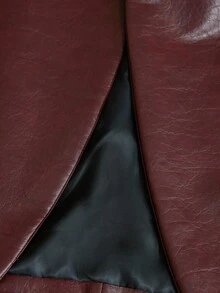 Aveloria Modichic 女士宽松勃艮第酒红色复古纹理PU无领简约设计西装外套，秋冬，欧美高端 - 酒紅色 - 查看 7